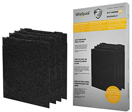 Whirlpool 8171434KS Genuine Charcoal Pre-Filter - Whishield Anti-Microbial Activated Replacement Fit for Air Purifier AP51030K, AP45030K, APR45130L and WP500, Large 4 Pack
