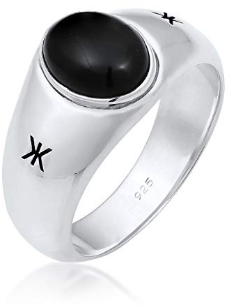 Kuzzoi - Anello da uomo con sigillo ovale in onice nero massiccio, larghezza 9 mm, in argento Sterling 925, anello in argento con logo nero ossidato, colore: argento, cod. 0602932120_66