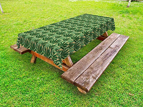 ABAKUHAUS Banana Leaf Outdoor Tablecloth, Windmill Palm Trees, Decorative Washable Picnic Table Cloth, 58 X 84, Pale Yellow Jade Green