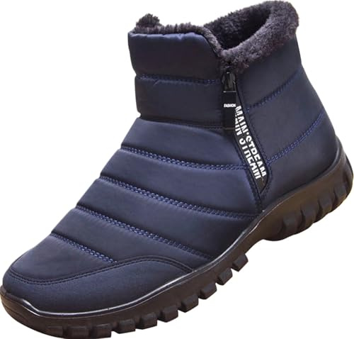 GILKUO Botas de Nieve Hombre Invierno Impermeable con Cremallera | botines ligeros, zapatos de invierno, repelentes al agua, transpirables, forradas con pelo sintético, cálidas y cómodas