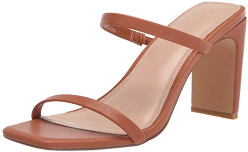The Drop Women's Avery Square Toe Two Strap High Heeled Sandal, Toffee, 7