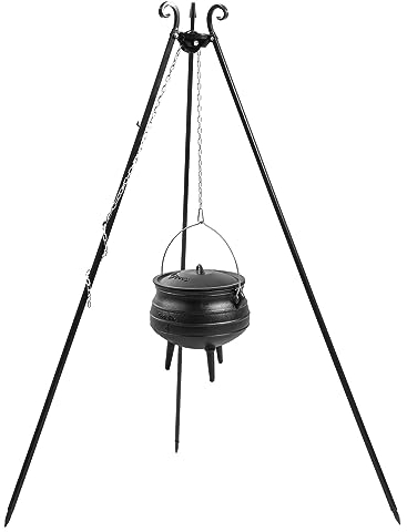 KORONO ® Barbecue suspendu à trois pieds - Revêtement par pulvérisation - Hauteur : 180 cm - Marmite à goulasch Afrique - Capacité : 6 l