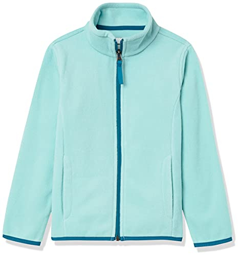 Amazon Essentials Girls' Polar Fleece Full-Zip Mock Jacket, Insulated Outerwear Coat, Aqua Blue/Teal Blue, Small