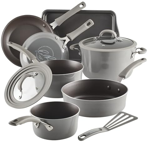 Rachael Ray Cook + Create Nonstick Cookware/Pots and Pan Set, 10 Piece, Gray