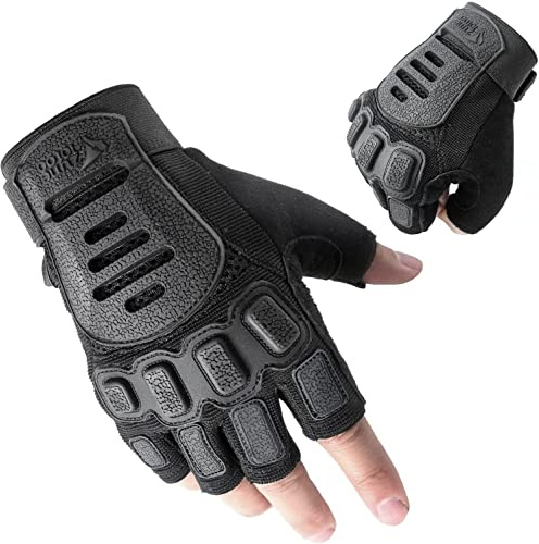 Zune Lotoo Guanti Moto Touch Screen Guanti Tattici Militari da Moto Uomo Guanti Softair TPR Protettivi per Donne Sport All'aperto Guanti Tattici Ciclismo Campeggio (Nero ZAG2 Senza Dita, L)