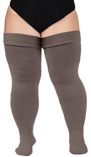 Moon Wood Women Plus Size Thigh High Socks Extra Long Striped Thick Over the Knee Socks Leg Warmer