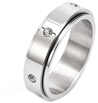 Mesnt Bague Femme, Anneau Fidget Spinner Anti-Stress en Zircone Cubique Argent Taille 64
