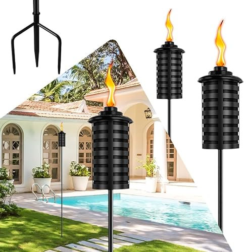 ZSZMFH 4 antorchas de metal para exteriores, 16 onzas, decoración de jardín, antorchas de citronela mejoradas de 59 pulgadas con estaca de 3 puntas, antorchas de mesa para fiesta, patio, camino