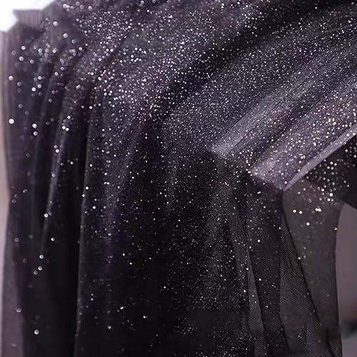 100 cm x 150 cm Tissu de tulle pailleté doux en maille pour la couture, tulle clinquant pour créations DIY, vêtements, jupe en tulle, robe de mariée, voile, rideaux, nappes pour mariage, fête - Noir