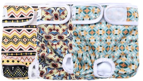 Hisprout 3-Pack Atmungsaktive weibliche Hundewindel Wiederverwendbare waschbare dauerhafte Hundewindeln Hosen(XS,Vintage Paintings)