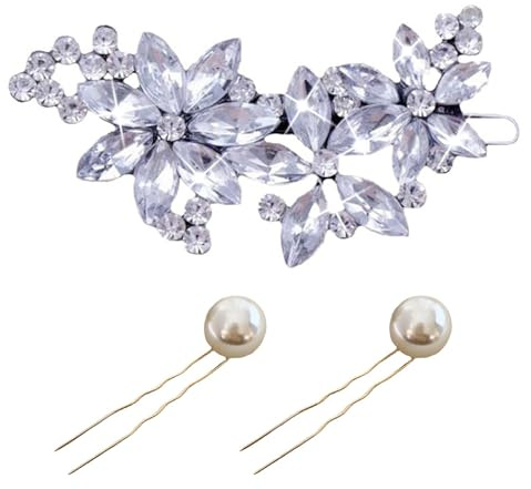 RTRTGS accesorios para el pelo para bodas, horquillas para el pelo con diamantes de imitación, flor de boda, accesorio de plata para el pelo para bodas y damas de honor para mujeres y niñas