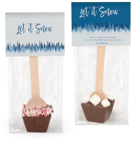 12 Pcs Christmas Hot Chocolate Spoons Gourmet Milk Chocolate Favors with Mini Marshmallows (12 Pack) - Let It Snow Holiday Party Favors & Gifts