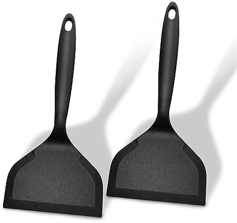 Stekspade silikon 2 stycken, non-stick Tamagoyaki spatel, värmebeständig spatel, spatel för matlagning fisk, pannkakor, ägg, pizza, biff, BPA-fri (svart)