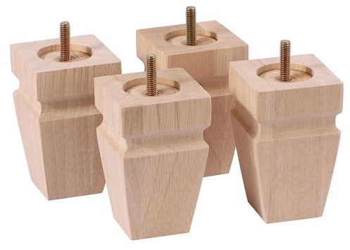 Texphw Unfinished Oak Sofa Legs - Heavy Duty Mid Century Solid Wood Replacement Furniture Legs Set of 4 for Couch, Table, Bench, Bed, Dresser, Chair - with Installation Hardware (Natural 4H*2.75W)
