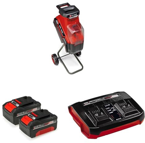 Einhell Akku-Messerhäcksler REDAXXO 36/25 Power X-Change (36 V, max. 25 mm Aststärke, 3 Wendemesser aus Stahl, 55 L Fangsack, Transportgriff, Stopfer, inkl. 2x 4,0 Ah und Twincharger)