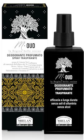 Helan, M Oud - Deodorante Spray Traspirante senza Alcol con Vitamina E, Profumo Deodorante Fresco e Delicato Previene Cattivi Odori a Lunga Durata, Profumi Deodoranti Made in Italy, 100 ml