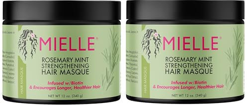 Mielle Rosemary Mint Strengthening Hair Masque, Essential Oil & Biotin Deep Treatment, Miracle Repair for Dry, Damaged, & Frizzy Hair, 12 Ounces