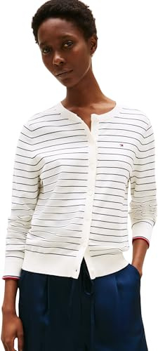 Tommy Hilfiger Cárdigan Jersey Stitch Cardigan Elegante, Multicolor (Ivory Silk/Dark Night Navy STP GS), M