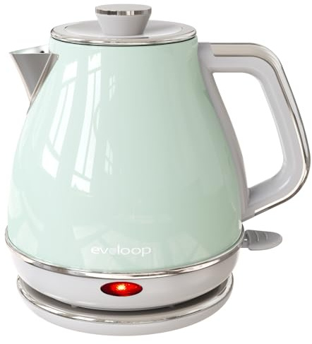 Evoloop Electric Tea Kettle, 1500W /1.0L Hot Water Boiler Heater Pot, Retro Small Electric Kettle, 100% Stainless Steel BPA Free Electric Teapot, Auto Shut-Off & Boil-Dry Protection