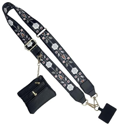 Dragonne pour téléphone portable avec clip - Cordon réglable avec portefeuille amovible avec fermeture éclair - Portefeuille en cuir avec sangle de chaîne et dragonne pour un accès facile