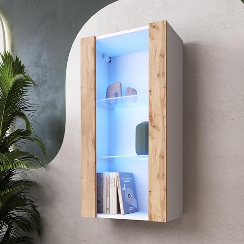 Komodee Tivoli Vertical 100 Vetrina Sospesa A1 Bianco/Rovere 50x100x29 cm