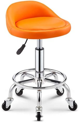 Snurrpall på hjul, snurrpall, sadelpall, övningspall, rullpall, arbetspall, kosmetikpall, snurrpall, snurrstolshöjd(Orange)