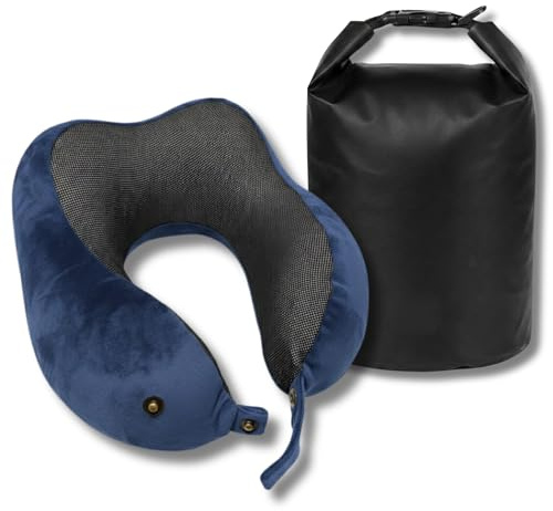 Backpacker's Journey nackkudde resa och flygplan minnesskum – ergonomiskt nackhörn inkl. vattentät väska (Dry Bag) för fastsättning i bagaget – 6-vägs justerbar och tvättbar