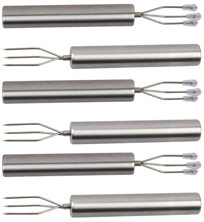 6 forchette per patate, in acciaio inox, per frutta e mais, portatili, con tappi di sicurezza, robusti, eleganti, riutilizzabili, ideali per campeggio, picnic