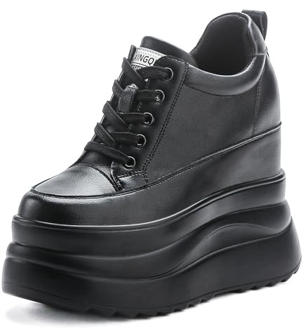 AONETIGER Högklackade kilskor för kvinnor läder kilar sneakers damer dolda kilklackskor 13 cm plattform tjocka vardagsskor storlek 2,5-6,5 UK