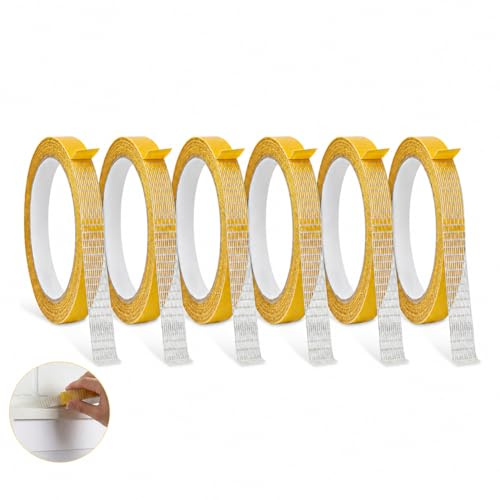 XRYIMYI 6PCS Ruban Adhésif Double Face Robuste, Ourlet Pantalon, 0,8 cm x 10 m, Bande Textile Amovible Sans Résidus pour Vêtements, Rideaux, Tapis, Réparation Couture DIY, Fixation Forte