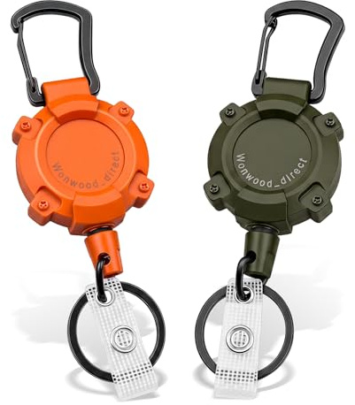 Wonwood_direct Llavero retractil 2 piezas llavero extensible, cordón extensible retractil con cable de acero de 80 cm, portaidentificaciones para acampada y senderismo