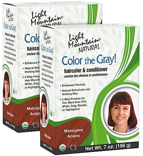 Light Mountain Henna Hair Color & Conditioner, Color the Gray - Mahogany Hair Dye for Men/Women, 2-Step Chemical-Free, Semi-Permanent Hair Color for White, Gray, and Blonde Hair, 7 Oz (Pack of 2)