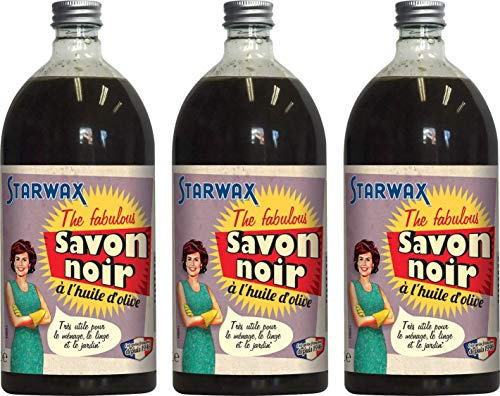 STARWAX THE FABULOUS Savon Noir à l'Huile d'Olive - 3x 1L - Idéal pour Nettoyer et Dégraisser