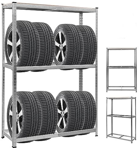 COSTWAY Etagère de Rangement pour Pneu Stockage pour Pneus Rayonnage Pneus Garage Capacité de Charge Lourde en Acier à 3 Niveaux 120 x 40 x 180 cm