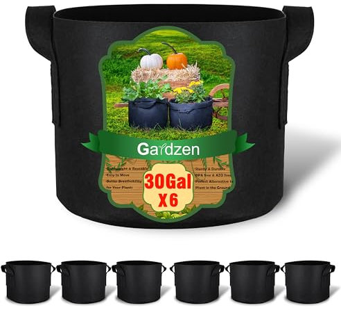 Gardzen 6-Pack 30 Gallon Grow Bags, Aeration Fabric Pots with Handles, Heavy Duty Cloth Pots for Plants