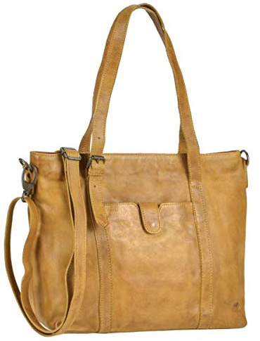 Bear Design Damen Tasche Ledertasche Shopper Schultertasche Handtasche Leder senfgelb Ocker 34x27cm Cow Lavato CL36739