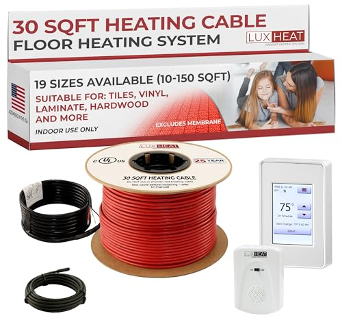 LuxHeat 30sqft Floor Heating Cable Kit - 120v Underfloor Heating System - Heated Flooring System for Tile - Includes UDG4 Programmable Thermostat w/GFCI, Floor Heat Cable, Alarm & Flooring Sensor
