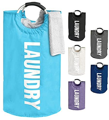 ANSIO Laundry Basket, 82L Laundry Bag with handles, Oxford Material Laundry Bins for Bedroom and Bathroom - Washing Basket Light Blue