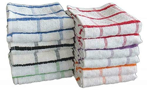 100% Egyptian Cotton Terry Tea Towel, Wonderdry Soft Big check Jumbo Thick Absorbent Kitchen Dish Cleaning Drying Cloth Pack of 12