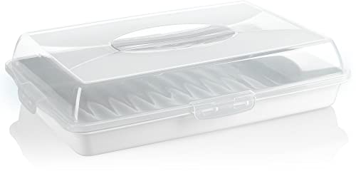 com-four® cake container - boîte de transport pour gâteaux et aliments - récipient de conservation avec couvercle et poignée - plateau de service blanc (01 pièces - design 2 blanc)