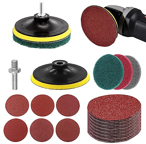 Swpeet 5 Inch Sanding Discs Pad Assorments Set, 5 Inch Hook and Loop Backing Pad with 80 100 120 180 240 400 Grit Sanding Discs and 1/4 Inch Shank, Sandpaper Disc Kit for Drill Grinder Rotary Tools