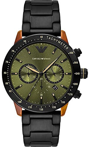 Emporio Armani Herrenuhr Chronograph biobasiert Acetat Schildpattoptik Edelstahl, AR11548