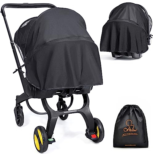 Orzbow 2 in 1 Insektenschutz und Sonnenschutz für Babyschale,Atmungsaktiv Sonnensegel für Babyschale mit UPF 50+ und mit Stützen,Universal Mückennetz passend für Maxi-Cosi, Cybex, Joie usw. (Schwarz)