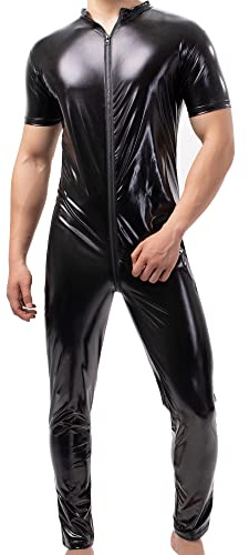 QiaTi Hommes PU Cuir Shorts Taille élastique Rave Hot Short Pants Zip Hommes Sexy Shorts avec Poches pour Club Party