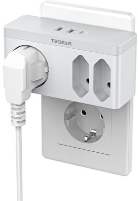 TESSAN Mehrfachstecker für Steckdose, Mehrfachsteckdose mit USB C 15W Schnellladung, Steckdosenadapter 3600W, Steckdosenverteiler mit 3 USB, Doppelstecker für Steckdose