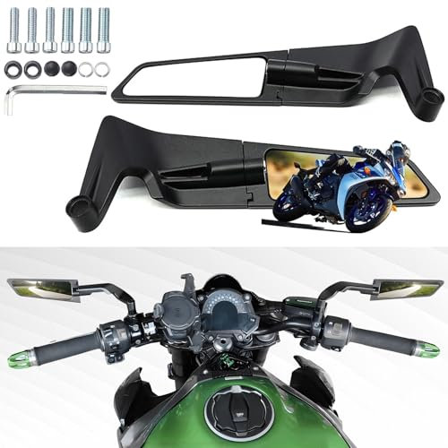 Motorcycle Rear View Mirrors, Adjustable 360° Rotating Stealth Wind Wing Side Mirrors Compatible with Kawasaki Z400 Z650 Z900 Z1000 Duke 125 200 250 390 690 790 1290 etc (White)