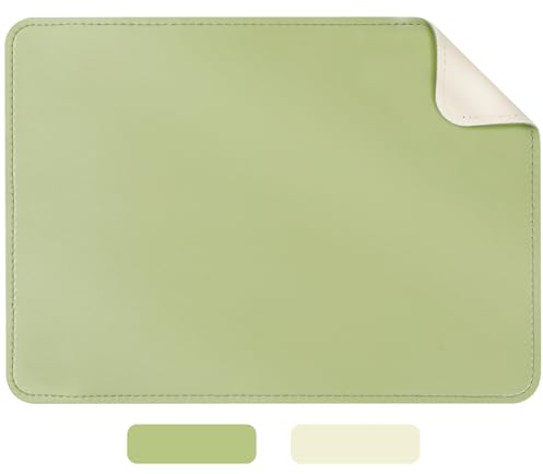 AiQInu Alfombrilla Ratón 280x200 mm, Alfombrilla Ordenador PU Cuero, Alfombra Raton Ordenador para Oficina, hogar - Doble Cara (Beige, Verde)
