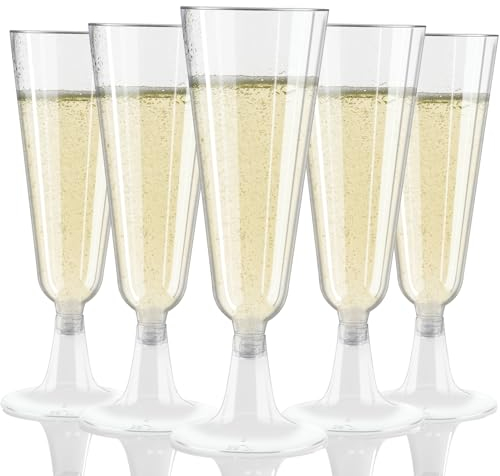 Sektgläser Plastik 25 Stück 150ml Sektgläser Kunststoff Mehrweg Hochwertig Sektflöten Champagnerflöten Plastik Cocktailgläser Sektbecher für Hochzeiten, Geburtstage, Partys Camping,Transparent