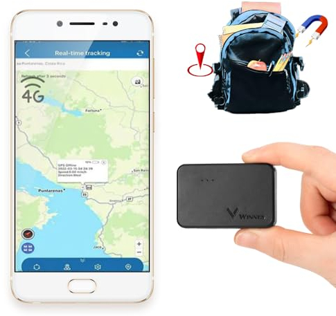 Winnes 4G Mini GPS Tracker Auto, Echtzeit-Positionierung, GPS Tracker Kinder/Fahrrad/Motorrad, Eingebauter Magnet, mehrere Alarme, historische Routen, SIM-Karte im Lieferumfang enthalten, TK903