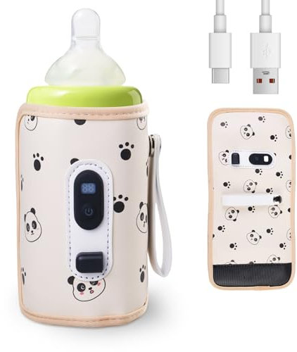 BORDEAG Flaschenwärmer Baby Unterwegs, Babyflaschenwärmer, Tragbarer USB Fläschchenwärmer, Flaschenwärmer Unterwegs Mit LCD-Display 21 Einstellbare Temperatur Für Outdoor Auto Reisen